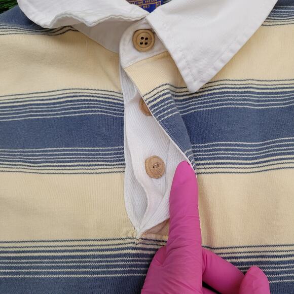 Vintage 90s Pendleton Stripes Polo Shirt L/XL 24x29 Blue Beige - Picture 6 of 12